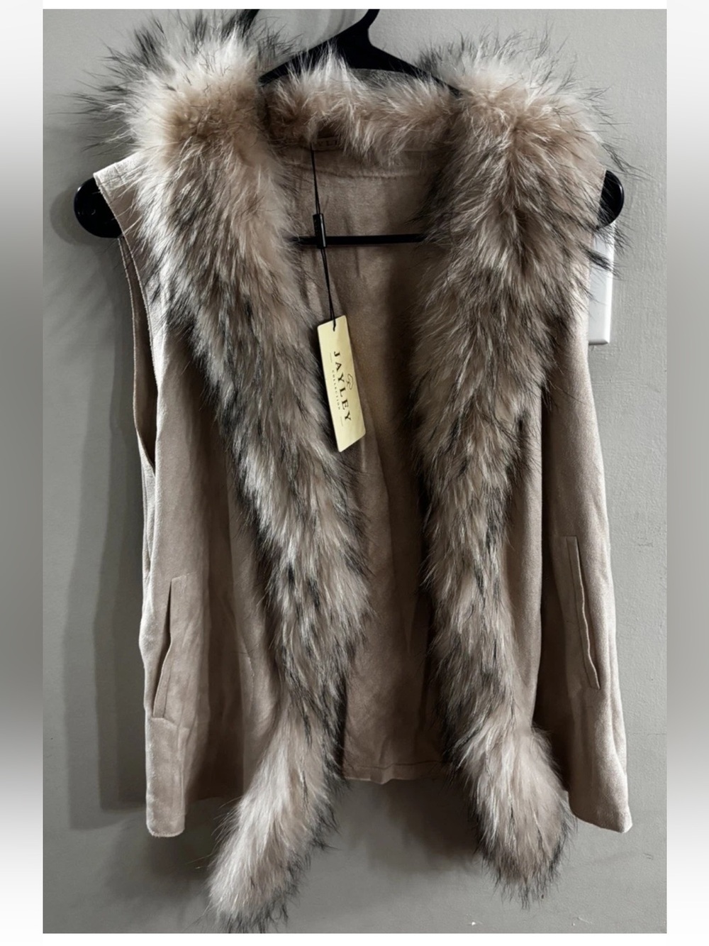 Jayley Collection Real Fox Fur and Suedette Gilet Vest - One Size NWT